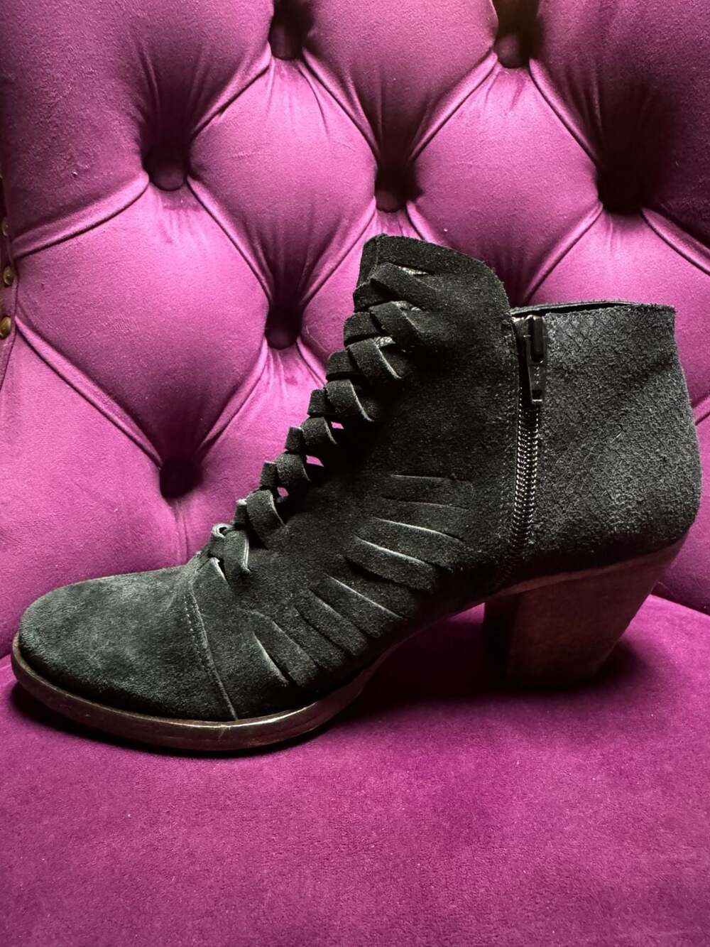 Free People Loveland Size 37 Black Suede Braided Ankle Boots